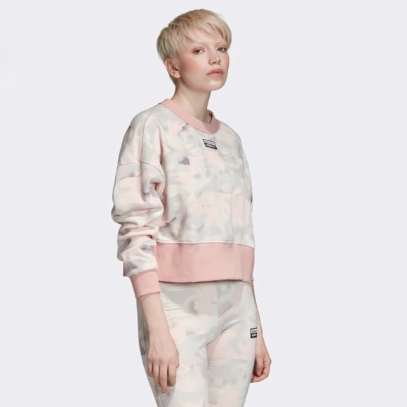 NWT Adidas Originals Camo Cropped Lounge sweatshirt Long Sleeves Top Size L NEW - Picture 4 of 8